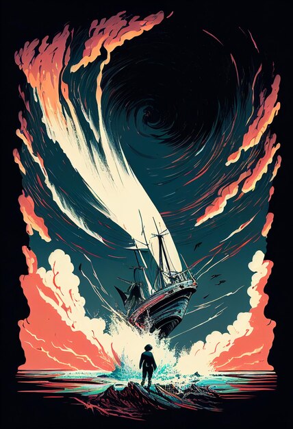 A poster for the movie the ship that is being pushed by a man.