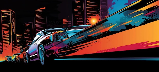 A poster for the movie speed champions shows a car in front of a city skyline.