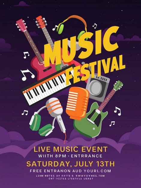 a poster for music festival with music notes and a music festival poster