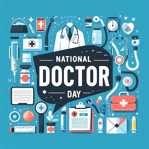 国立医者の日のポスターが青い背景に表示されています