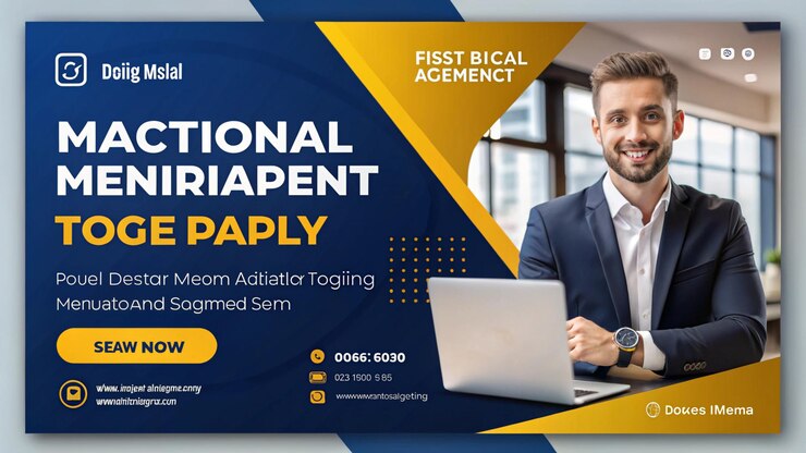 Photo a poster for national management has a picture of a man in a suit and a tie