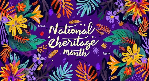 a poster for national religion month with colorful flowers