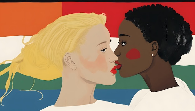 A poster for the national women's rights foundation shows two women kissing.