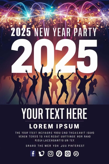 a poster for new year party with people jumping in the air