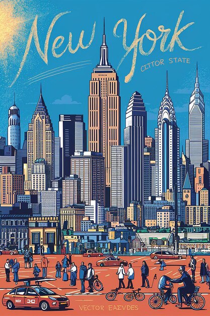 Photo a poster for new york shows a city skyline and a city