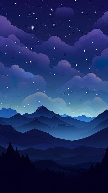 a poster for the night sky with mountains and stars