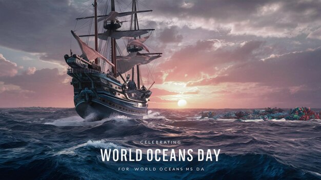 Photo a poster of the ocean with a world day written on it ai generated