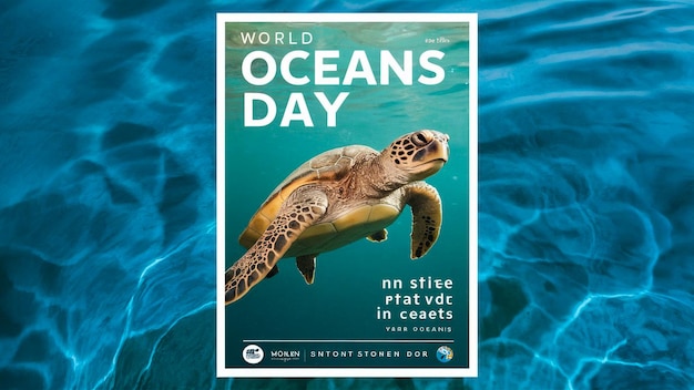 Foto un poster per la giornata mondiale dell'oceano con le tartarughe marine
