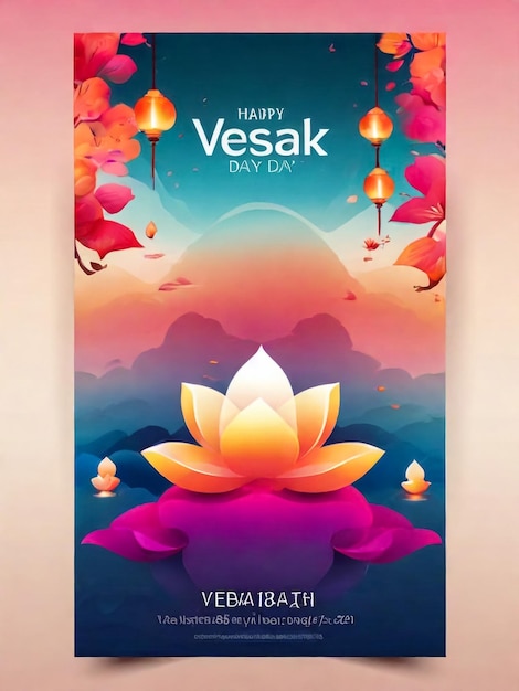 Foto poster of groetenkaart illustraties van vesak viering lantaarn en lotus ornamenten perfect voor de verticale poster of groeten kaart banner en andere ontwerp om vesak day te vieren