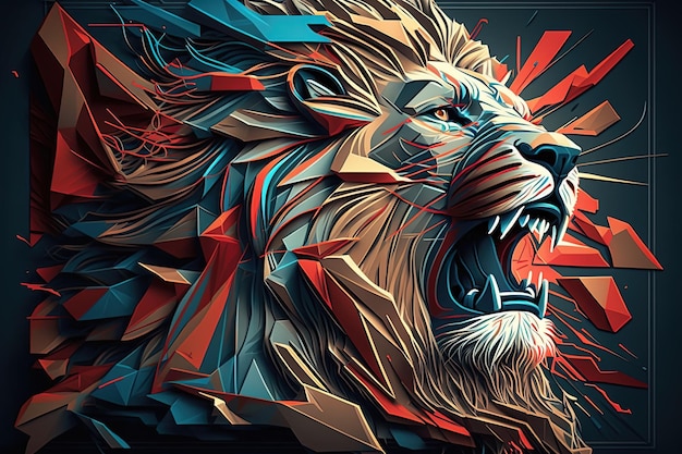 写真 ライオンの咆哮のポスター 危険でパワフルな咆哮する雄ライオンの抽象的なポスター ジェネレーティブ ai ジャングルの狂った王から来るクリエイティブな炎のアートペイント