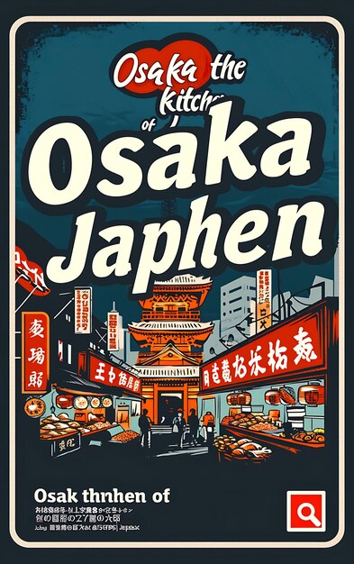 Poster of Osaka Text and Slogan the Kitchen of Japan With a Landscape Illustration Layout Design