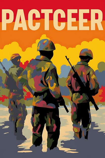 Poster of a Palette for Peace Illustrate Soldiers Painting W NO WAR Concept Art 2D Flat Design