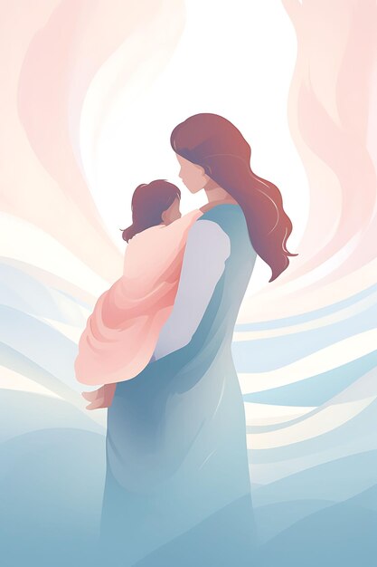 Poster of parent and child hugging wiposter of a soft and soothing color sche 2d flat design art