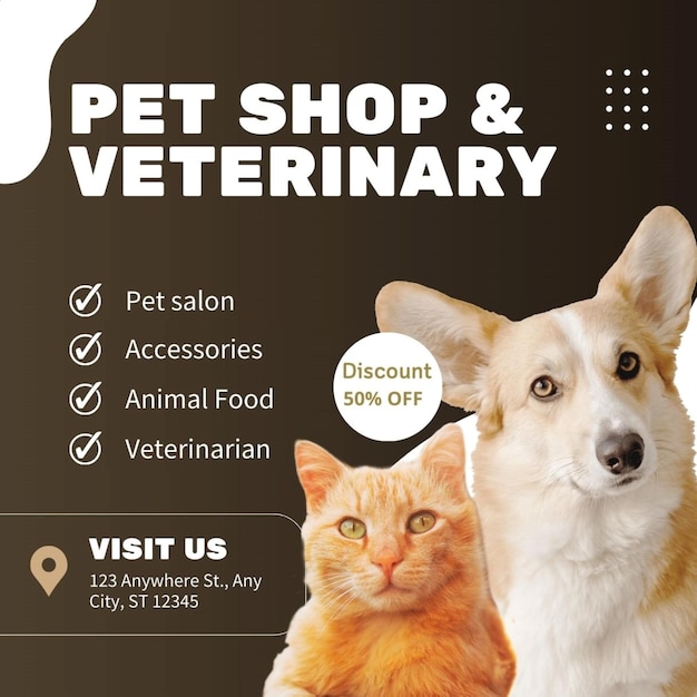 a poster for pet shop and pet shop with a sign that says pet shop and pets