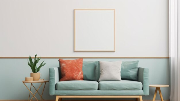 Photo poster or photography frame mockup on the light color wall in a boho style interior