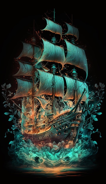 A poster for a pirate ship with a green background and the words pirate ship on it.