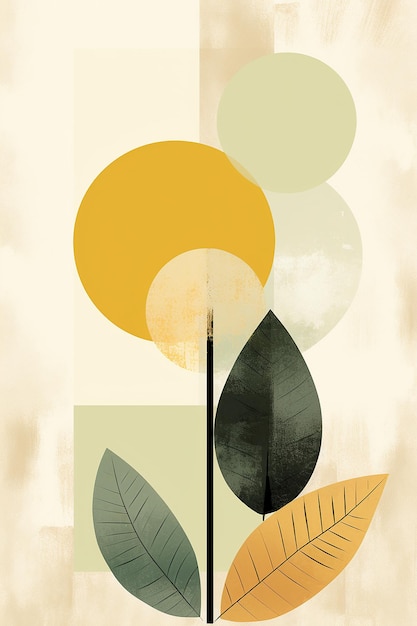 a poster for a plant with a yellow circle and a green leaf.