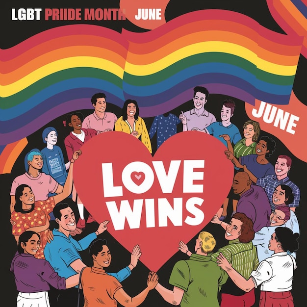a poster for pride day with a heart that says love win