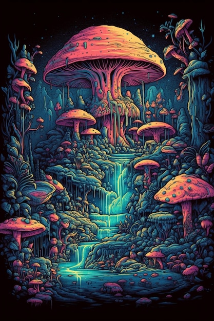 버섯이라는 사이키델릭 버섯의 포스터.
