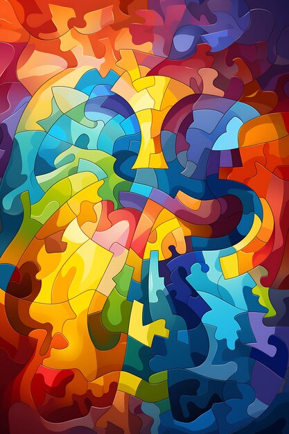 Poster of puzzle pieces coming together rainbow colors classroom with 2d flat art creative design