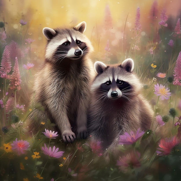 Poster Raccoon in Summer Forest Dierenconcept Generatieve AI-illustratie