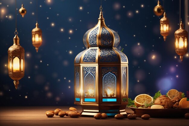 Foto il poster di ramadan kareem con illustrazione vettoriale