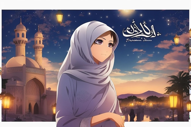 Foto il poster di ramadan kareem con illustrazione vettoriale