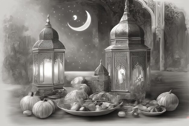 Foto il poster di ramadan kareem con illustrazione vettoriale