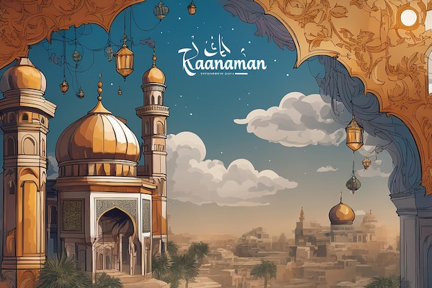 Foto il poster di ramadan kareem con illustrazione vettoriale