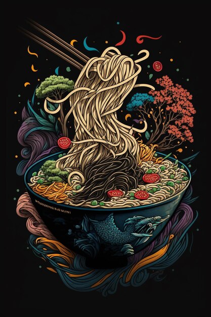 Foto un poster per un negozio di ramen noodle.