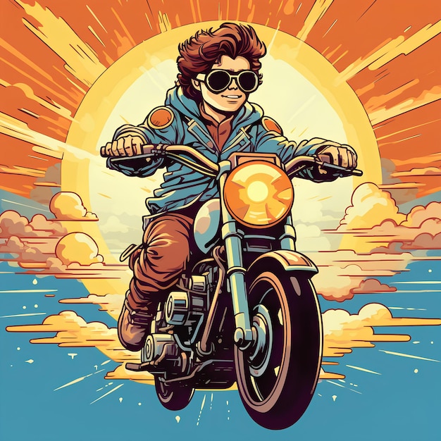 Poster retro vintage biker 80s cartoon comic style