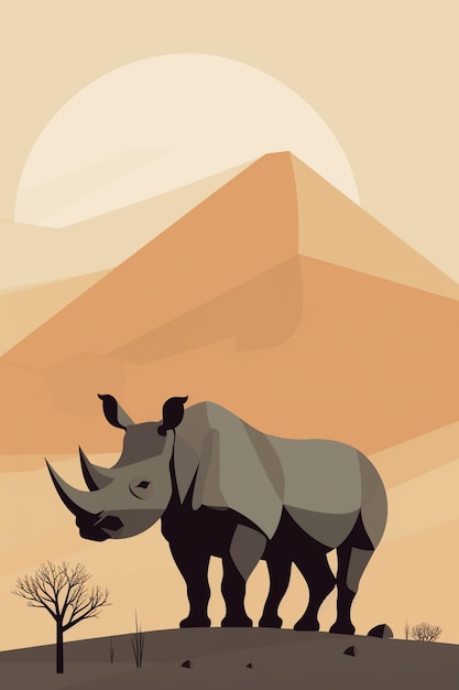 A poster for a rhinoceros in the desert.