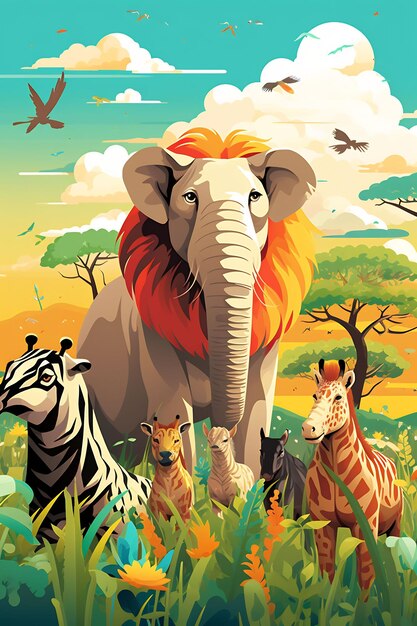 a poster of a rhinoceros and zebras with a zebra on the cover