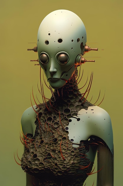 a poster of a robot with a human face and the words  alien  on the bottom
