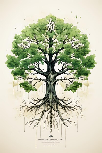 Poster of roots tree ancestry rich black and green tree roots and leav design art 2d tshirt ink