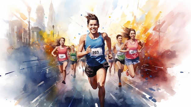 a poster of a runner in a race with the words " marathon " on the back.