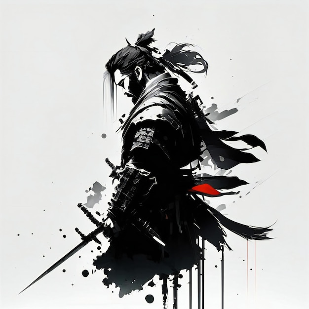 Foto un poster di un samurai con una spada in mano