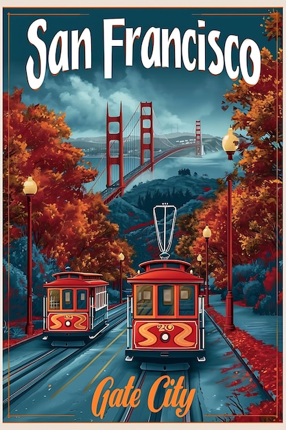 Poster of San Francisco Text and Slogan Golden Gate City With a Panora Illustration Layout Design