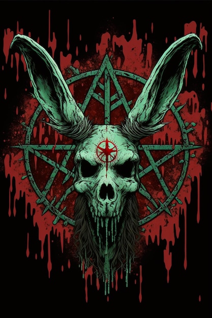 Foto un poster per un teschio satanico con sopra un pentagramma.