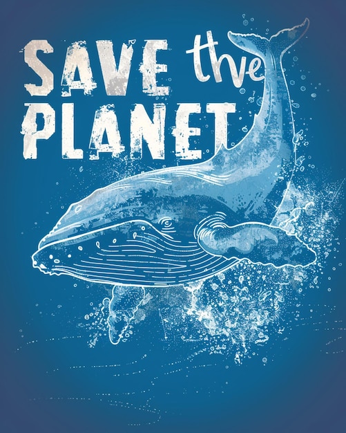 a poster for save the planet with a whale on it