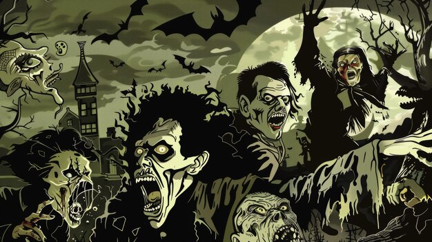 Photo a poster of a scary zombie with a full moon in the background
