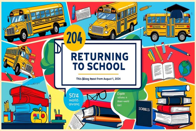Photo a poster of a school bus with a sign that says return to school