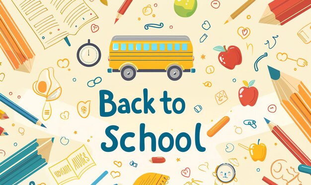 Photo a poster of a school bus with the words back to school
