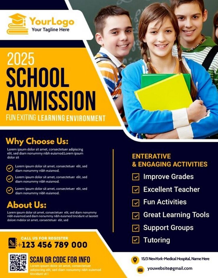 Photo a poster for a school school with a girl and a book titled school education