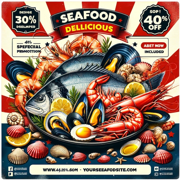 Foto un poster per i frutti di mare e il negozio di frutti di mar che è in vendita