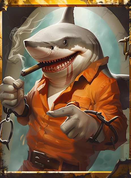 Photo a poster of a shark holding a cigar and a knife
