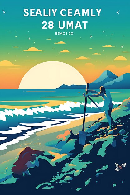 A poster showcasing the beauty of beach cleanup activitie sustainable travel creative concept