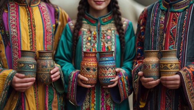 Photo a poster showcasing traditional clothing worn during nowruz