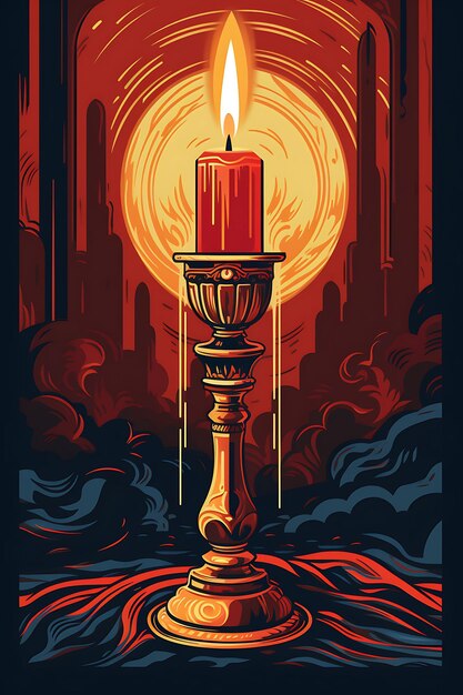 Poster of Single Candle With a Flickering Flame Deep Red and Gold Colo Candlesmas 2D Flat Designs