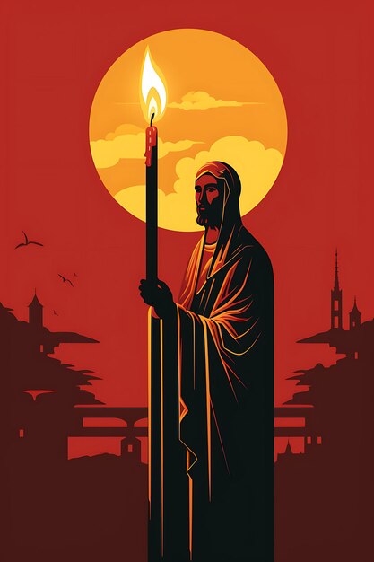 Poster of single candle with a religious icon rich burgundy and gold c candlesmas 2d flat designs